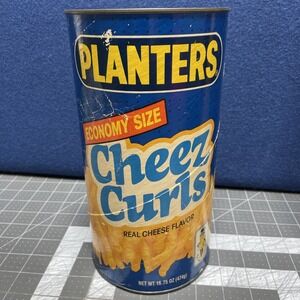 Collector Planters Cheez Curls 1989 Economy Size Empty Missing Lid Canister Tin